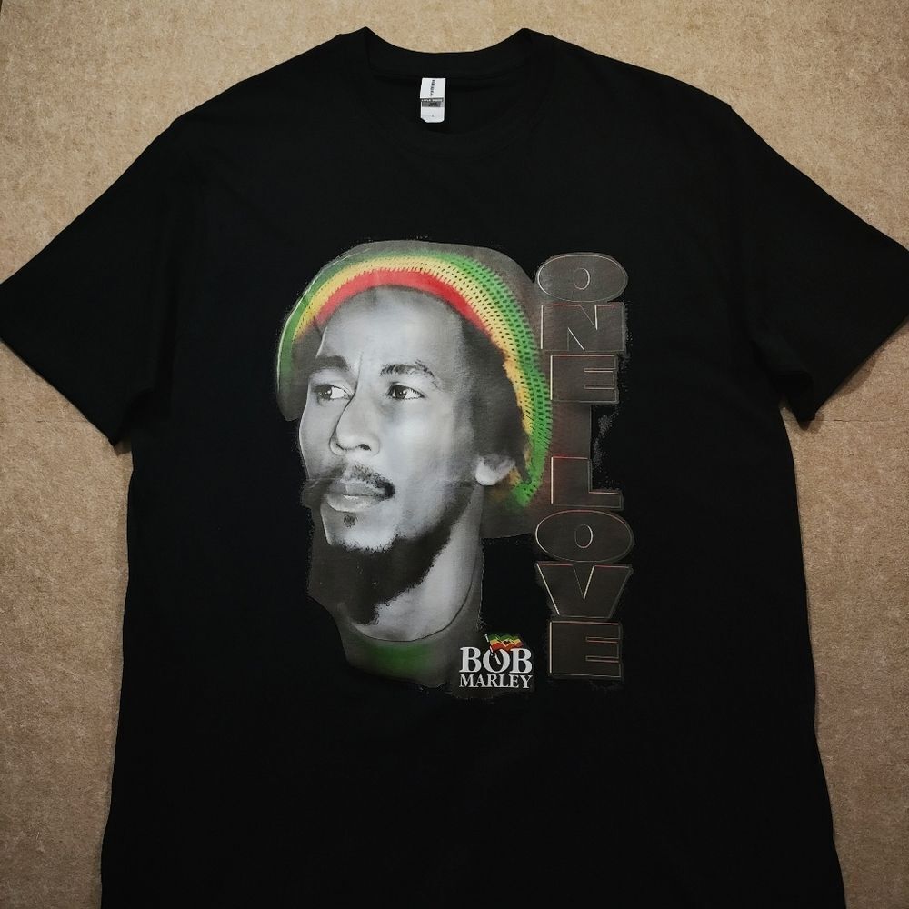 Caribbean Bob Marley One Love Graphic Black Tee -F